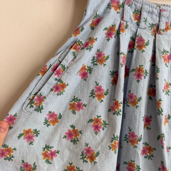 80's 90's Vintage Midi Length Baby Blue Pink Floral Button Cottage Core Skirt M - Picture 3 of 6